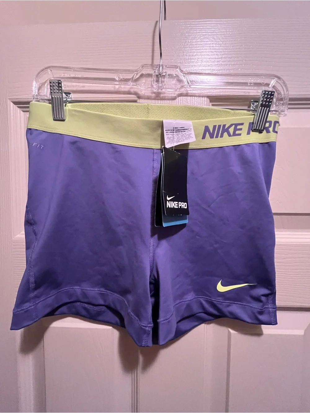 Nike Pro Women's Purple Training Shorts Dri-Fit with Lime Waistband Size L